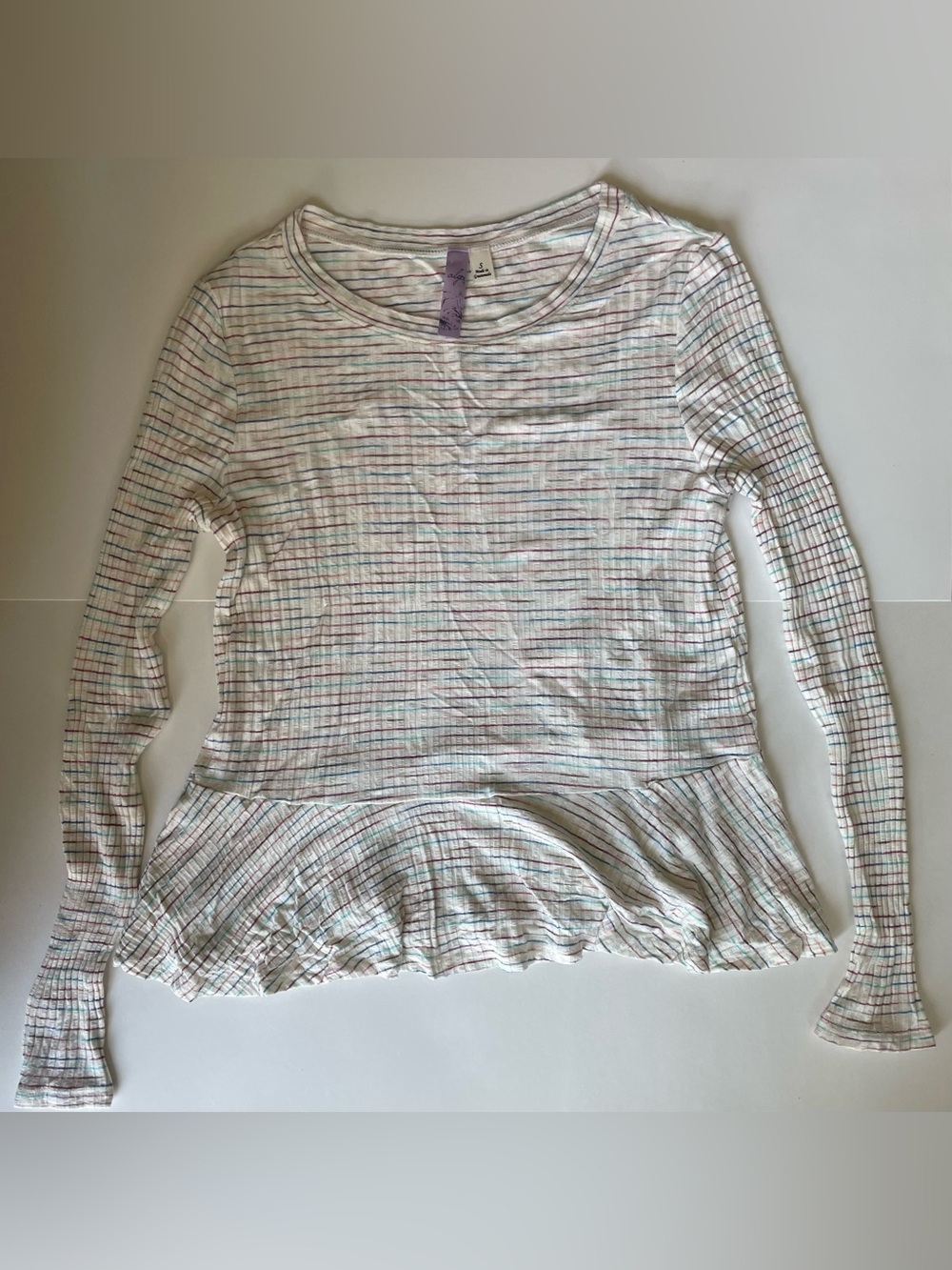 Alya White Long Sleeve Top with Color Stripes